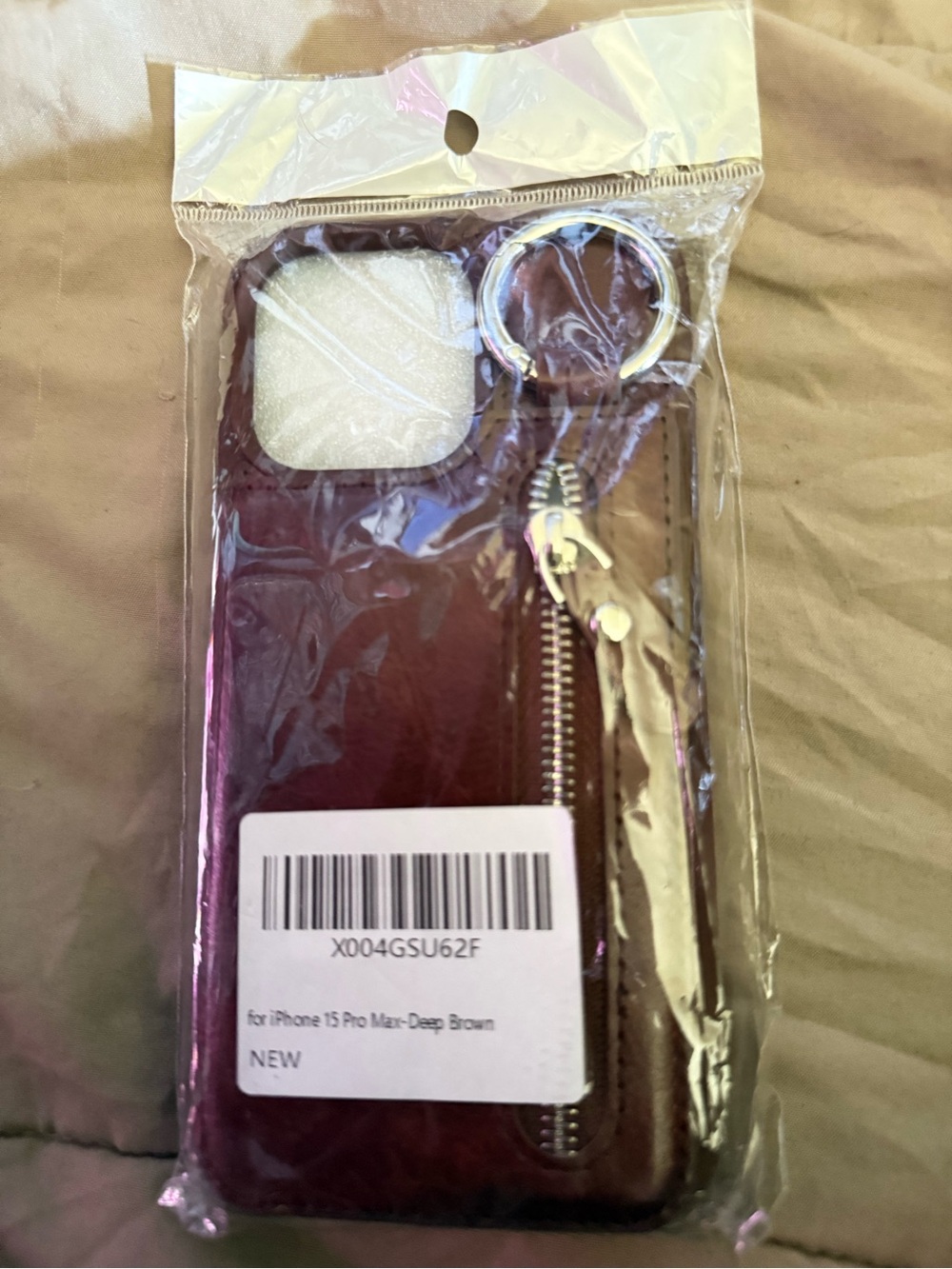 Brown Zipper Wallet Phone Case with Keyring for iPhone